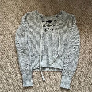 Gray Lace-Up Sweater